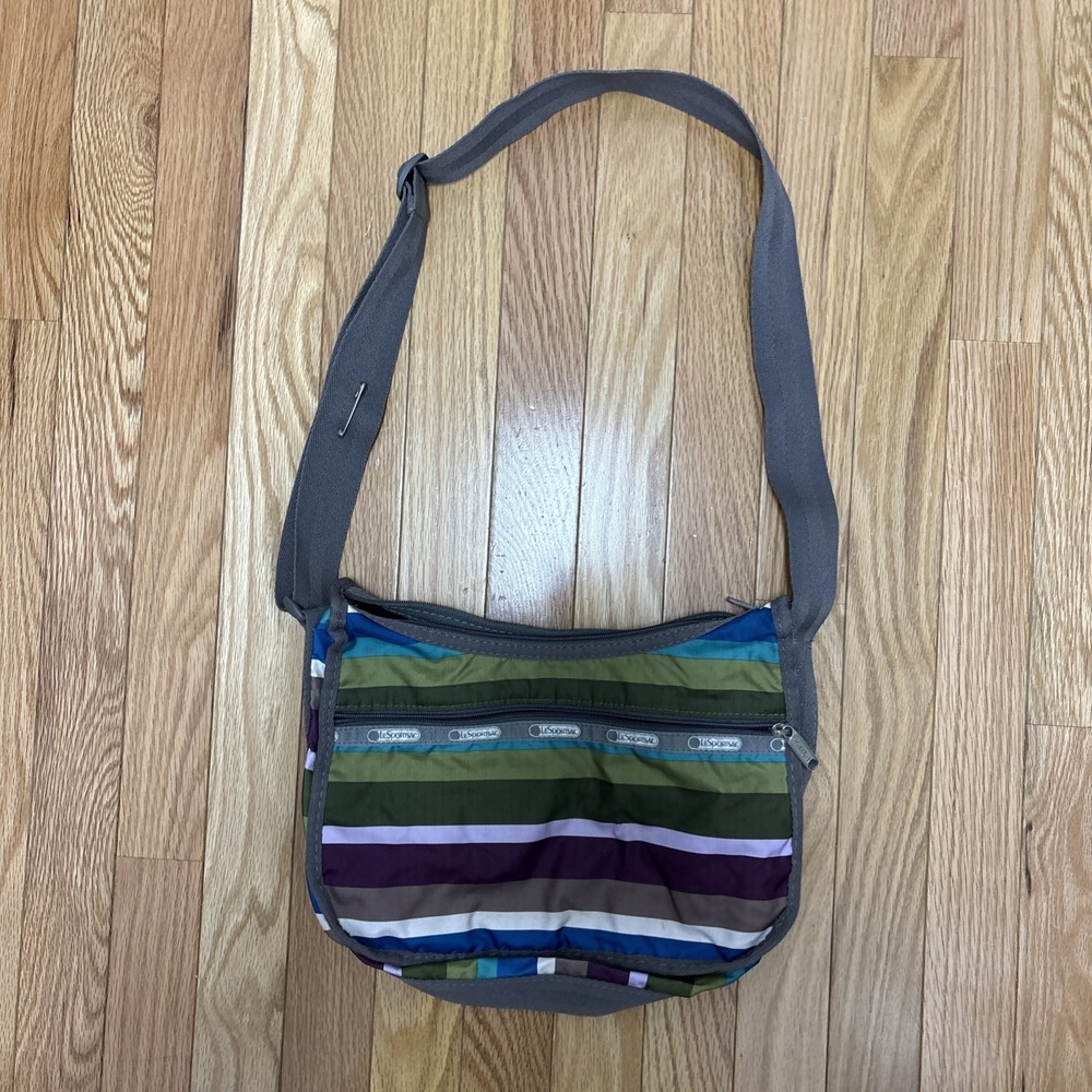 LeSportSac‎ Denver Stripe Medium Crossbody Bag - Olive Green Purple Gray